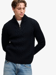 Superdry Blue Jacob Cable Half Zip Knit Jumper - Image 2 of 7