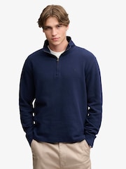 Superdry Blue Garment Dye Rib Half Zip Sweat Top - Image 1 of 5