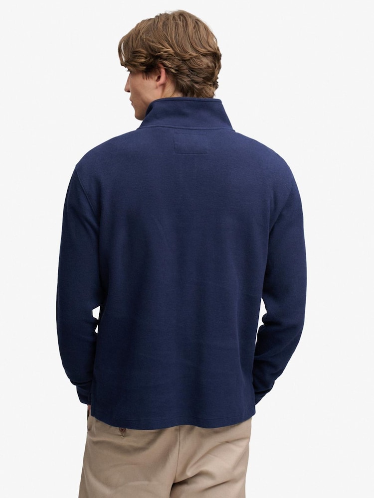 Superdry Blue Garment Dye Rib Half Zip Sweat Top - Image 2 of 5