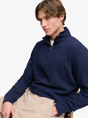 Superdry Blue Garment Dye Rib Half Zip Sweat Top - Image 3 of 5