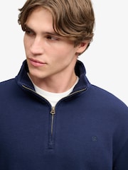 Superdry Blue Garment Dye Rib Half Zip Sweat Top - Image 4 of 5