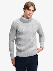 Superdry Grey Jacob Cable Roll Neck Jumper - Image 1 of 7