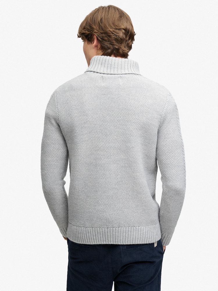 Superdry Grey Jacob Cable Roll Neck Jumper - Image 2 of 7