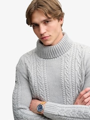 Superdry Grey Jacob Cable Roll Neck Jumper - Image 4 of 7