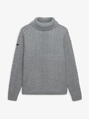 Superdry Grey Jacob Cable Roll Neck Jumper - Image 7 of 7