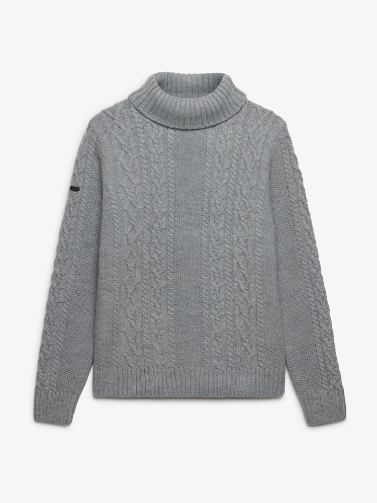 Superdry Grey Jacob Cable Roll Neck Jumper - Image 7 of 7
