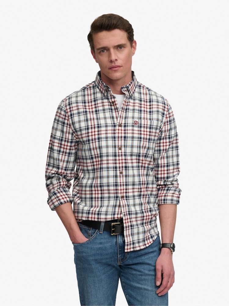 Superdry White/Red Long Sleeve Cotton Lumberjack Shirt - Image 1 of 8 Superdry White/Red Long Sleeve Cotton Lumberjack Shirt - Image 1 of 8