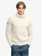 Superdry Cream Jacob Cable Roll Neck Jumper - Image 1 of 7