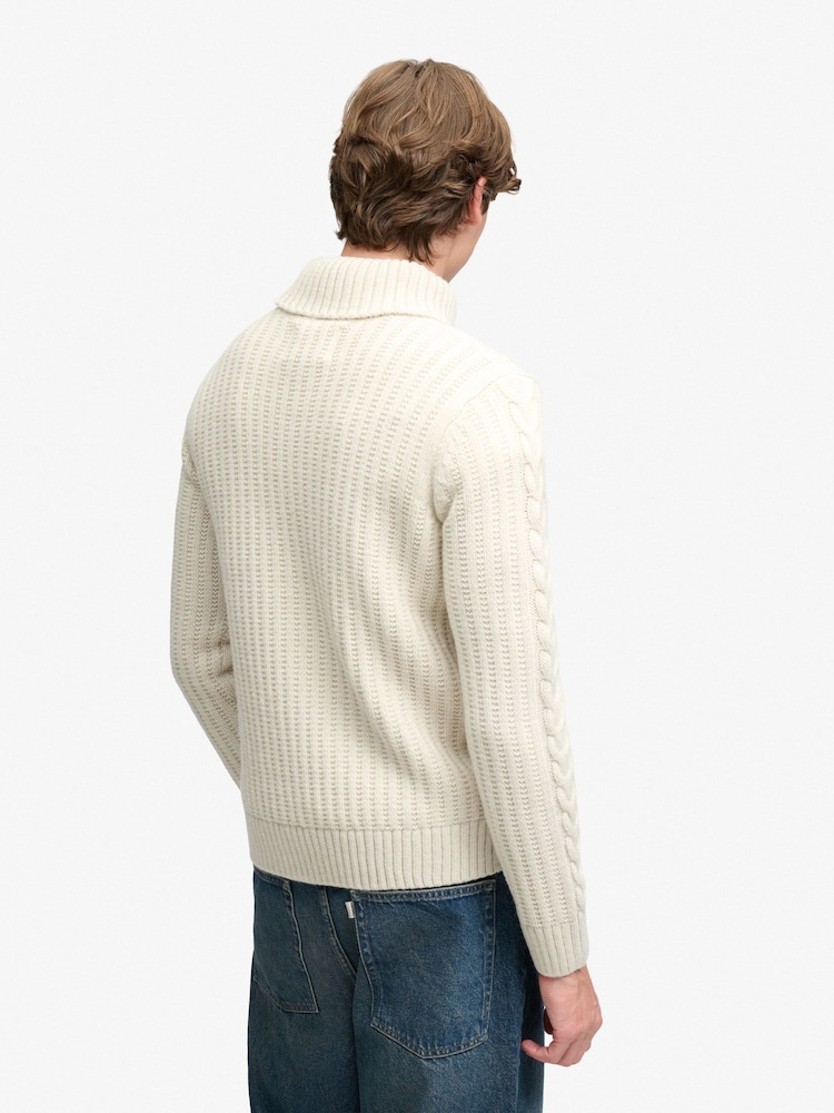 Superdry Cream Jacob Cable Roll Neck Jumper - Image 2 of 7