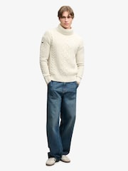Superdry Cream Jacob Cable Roll Neck Jumper - Image 3 of 7