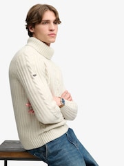 Superdry Cream Jacob Cable Roll Neck Jumper - Image 4 of 7