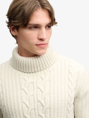 Superdry Cream Jacob Cable Roll Neck Jumper - Image 5 of 7