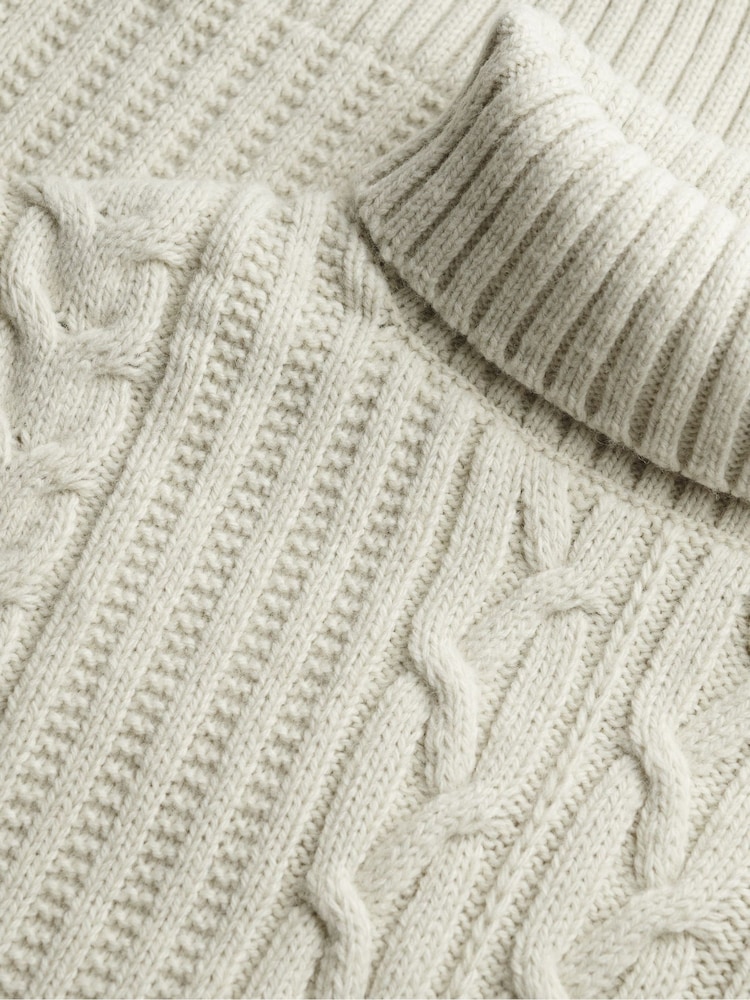 Superdry Cream Jacob Cable Roll Neck Jumper - Image 7 of 7