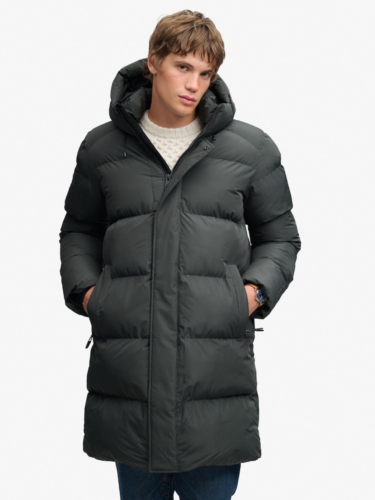 Superdry Green Hooded Sports Puffer Coat - Image 2 of 8 Superdry Green Hooded Sports Puffer Coat - Image 2 of 8