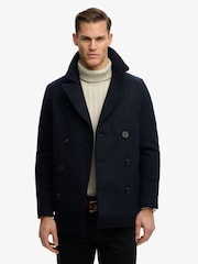 Superdry Blue Merchant Wool Blend Pea Coat - Image 1 of 8