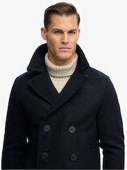 Superdry Blue Merchant Wool Blend Pea Coat - Image 3 of 8
