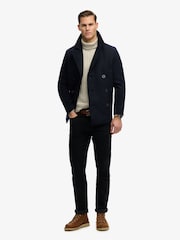 Superdry Blue Merchant Wool Blend Pea Coat - Image 4 of 8