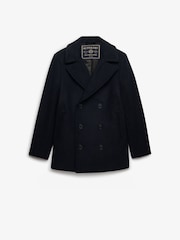 Superdry Blue Merchant Wool Blend Pea Coat - Image 6 of 8