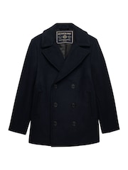 Superdry Blue Merchant Wool Blend Pea Coat - Image 7 of 8