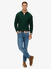 Superdry Dark Green Preppy Cotton Cable Half Zip Jumper - Image 3 of 7