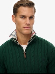 Superdry Dark Green Preppy Cotton Cable Half Zip Jumper - Image 4 of 7