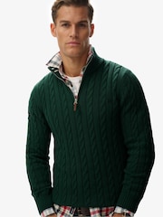 Superdry Dark Green Preppy Cotton Cable Half Zip Jumper - Image 5 of 7
