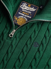 Superdry Dark Green Preppy Cotton Cable Half Zip Jumper - Image 7 of 7