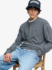 כחול  - Superdry Mini Slub Waffle Long Sleeve Grandad T-Shirt - תמונה 4 מתוך 7