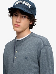כחול  - Superdry Mini Slub Waffle Long Sleeve Grandad T-Shirt - תמונה 5 מתוך 7