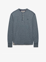 כחול  - Superdry Mini Slub Waffle Long Sleeve Grandad T-Shirt - תמונה 6 מתוך 7