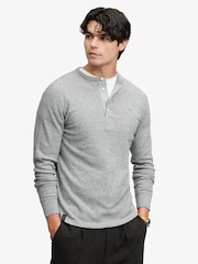 אפור - Superdry Mini Slub Waffle Long Sleeve Grandad T-Shirt - תמונה 1 מתוך 5