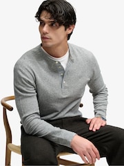 אפור - Superdry Mini Slub Waffle Long Sleeve Grandad T-Shirt - תמונה 3 מתוך 5