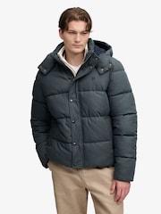 Superdry Blue Premium Hood Check Puffer Jacket - Image 1 of 8