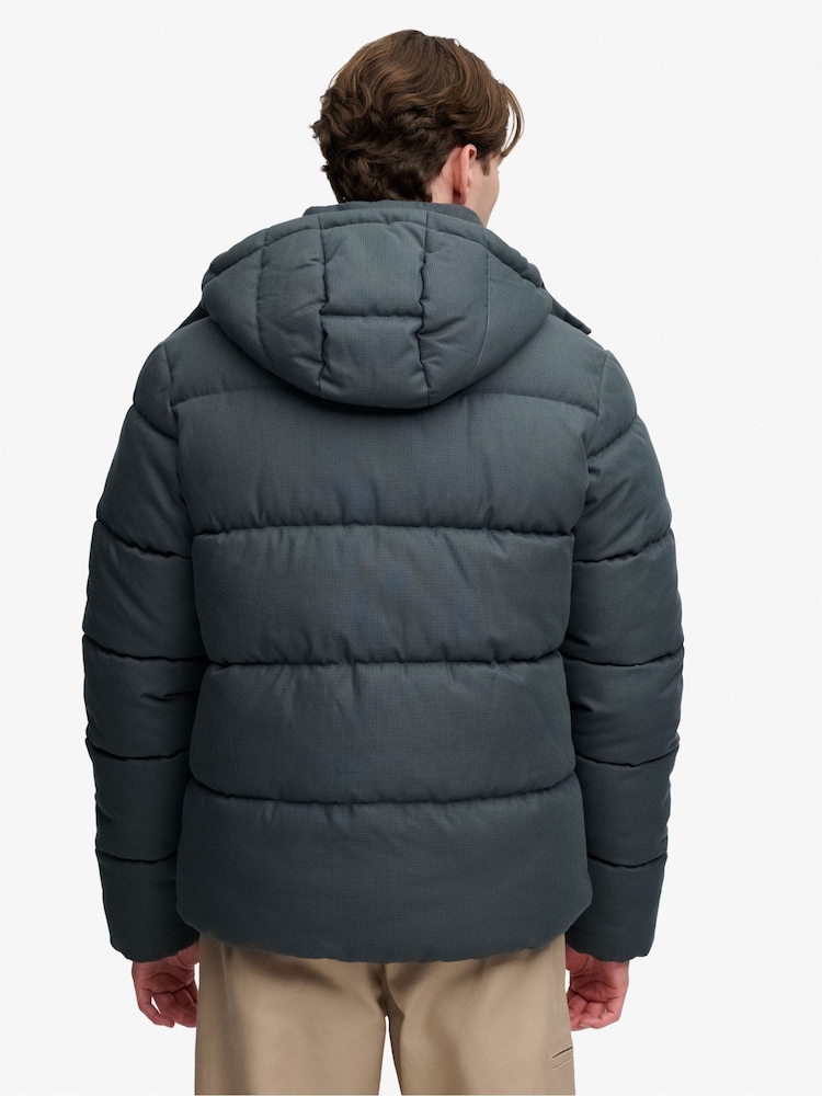 Superdry Blue Premium Hood Check Puffer Jacket - Image 2 of 8