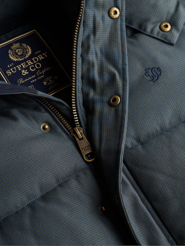 Superdry Blue Premium Hood Check Puffer Jacket - Image 8 of 8