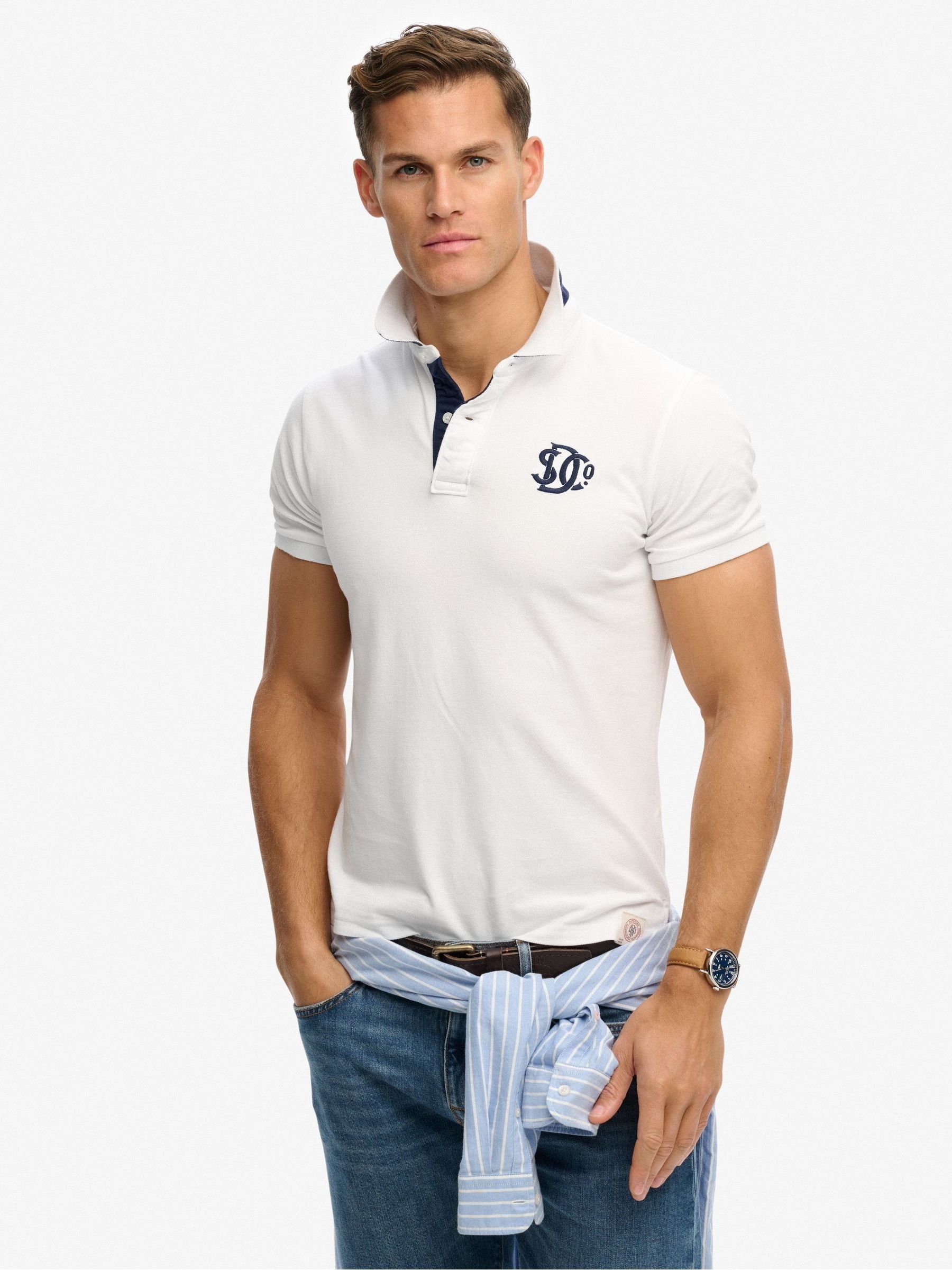 Superdry Men's Optic/Darkest Navy Pique Monogram Polo Polo Shirt - Image 3