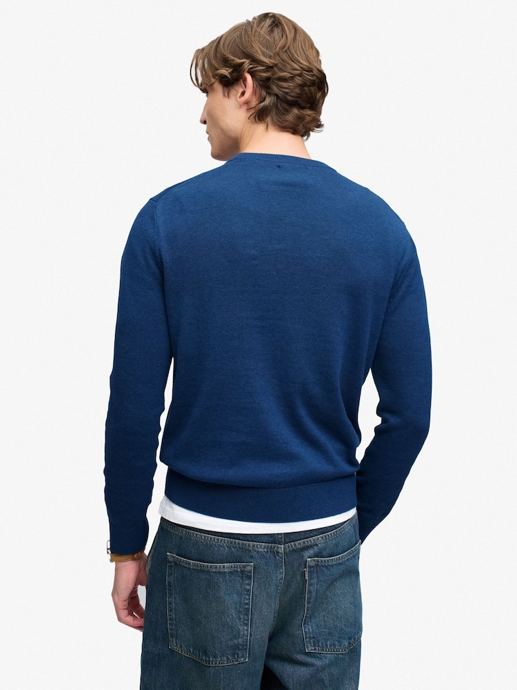 Bleu cobalt - Pull Superdry Prep Essential en coton à demi-glissière - Image 2 de 6