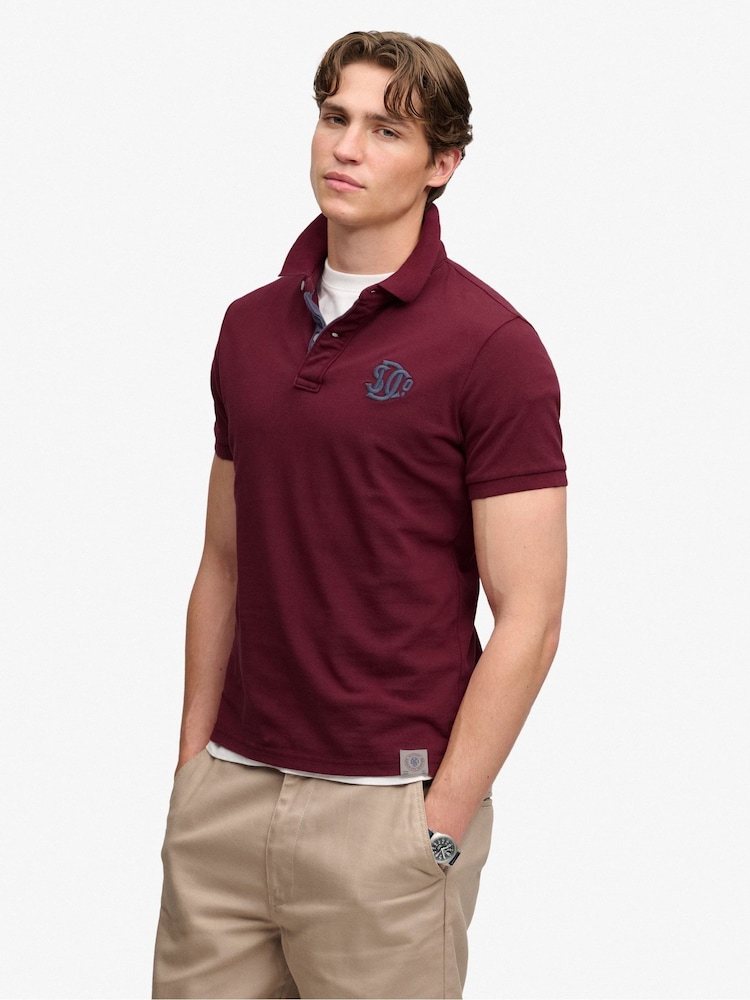 Superdry Red Pique Monogram Polo Shirt - Image 1 of 7 Superdry Red Pique Monogram Polo Shirt - Image 1 of 7