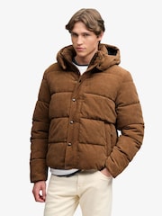 Superdry Brown Premium Hood Cord Puffer Jacket - Image 4 of 8