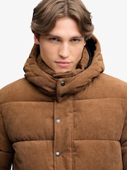 Superdry Brown Premium Hood Cord Puffer Jacket - Image 6 of 8