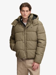 Superdry Brown Premium Hood Check Puffer Jacket - Image 1 of 8