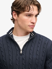 Superdry Blue Preppy Cotton Cable Half Zip Jumper - Image 3 of 8
