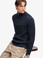 Superdry Blue Preppy Cotton Cable Half Zip Jumper - Image 4 of 8