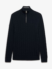 Superdry Blue Preppy Cotton Cable Half Zip Jumper - Image 7 of 8