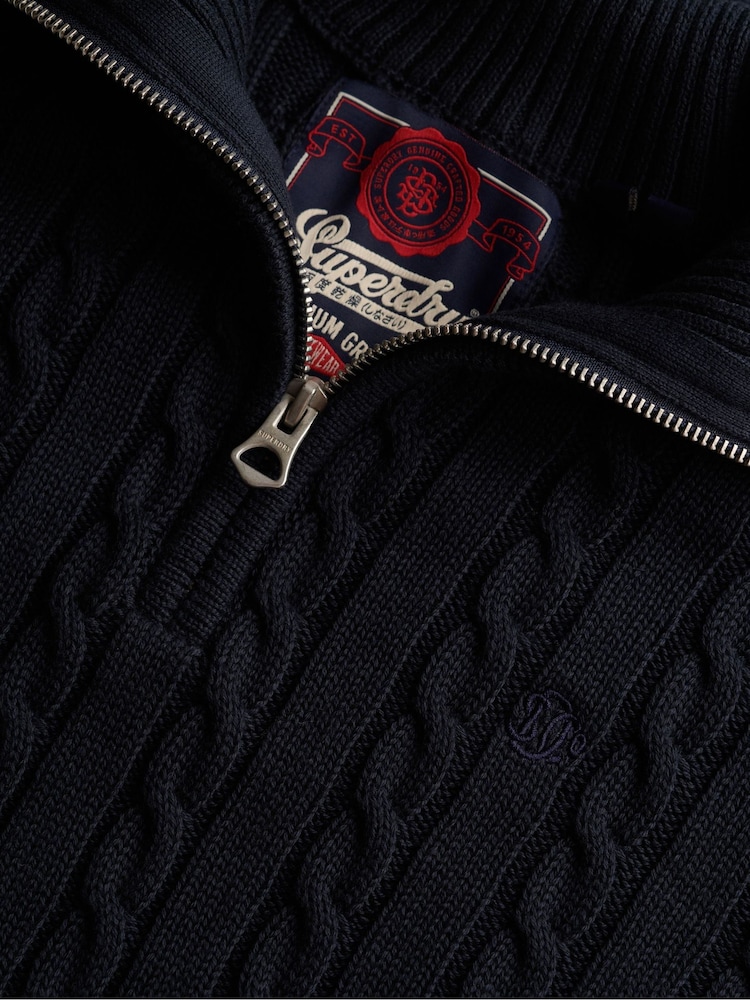 Superdry Blue Preppy Cotton Cable Half Zip Jumper - Image 8 of 8