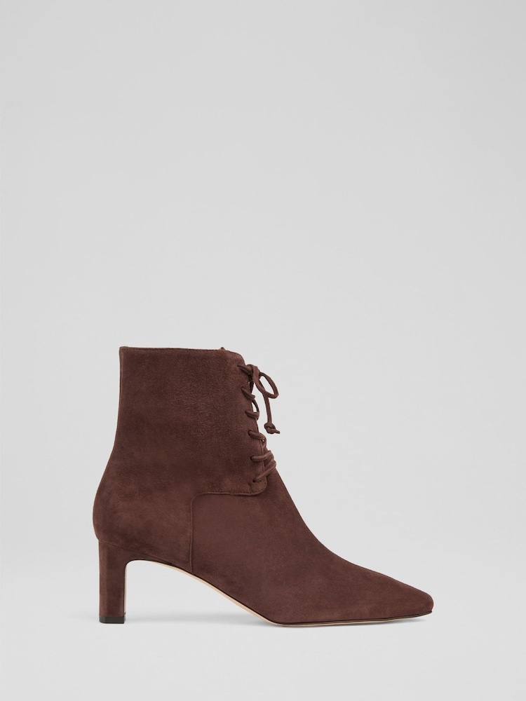 LK Bennett Chocolate Brown Betty Suede Lace Up Boots - Image 1 of 4