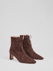 LK Bennett Chocolate Brown Betty Suede Lace Up Boots - Image 2 of 4