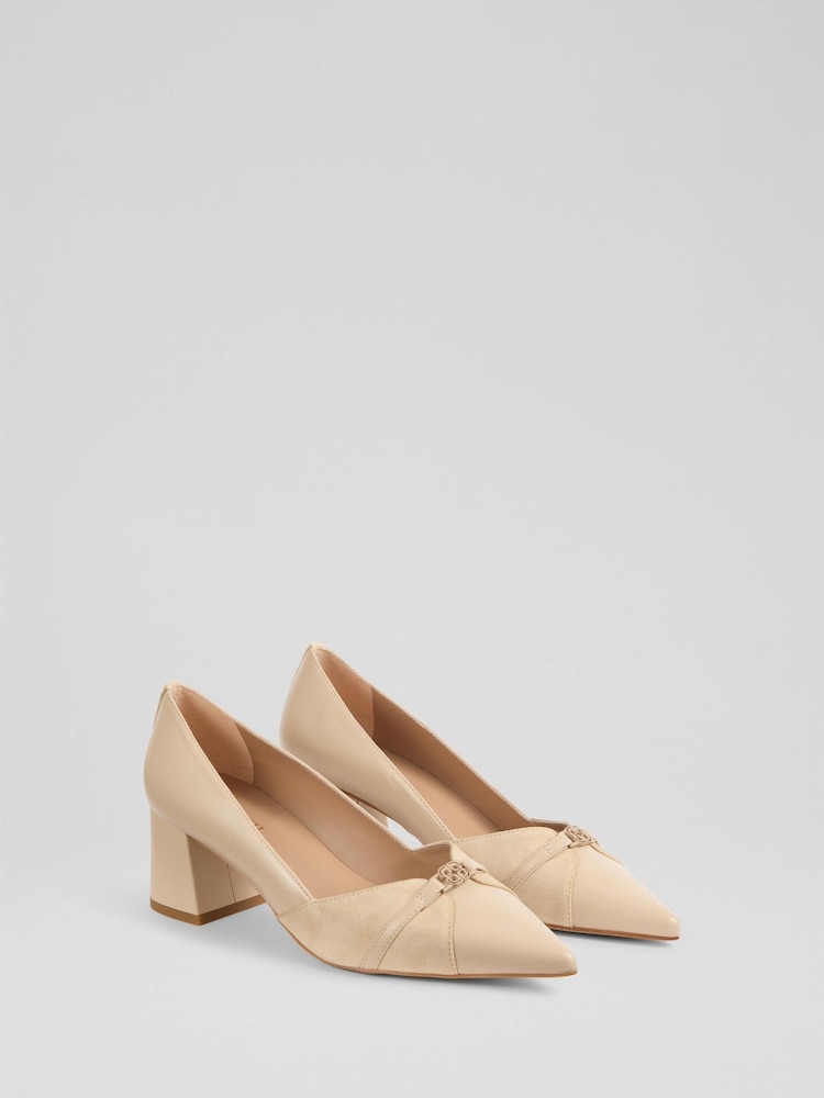 LK Bennett Butter Cream Heather Leather Motif Courts - Image 2 of 4