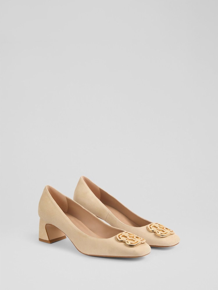 LK Bennett Natural Spring French Suede Motif Shoes - Image 2 of 4