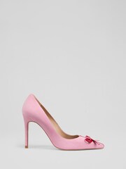 LK Bennett Pink Kittie Bow Detail Suede Courts - Image 1 of 4
